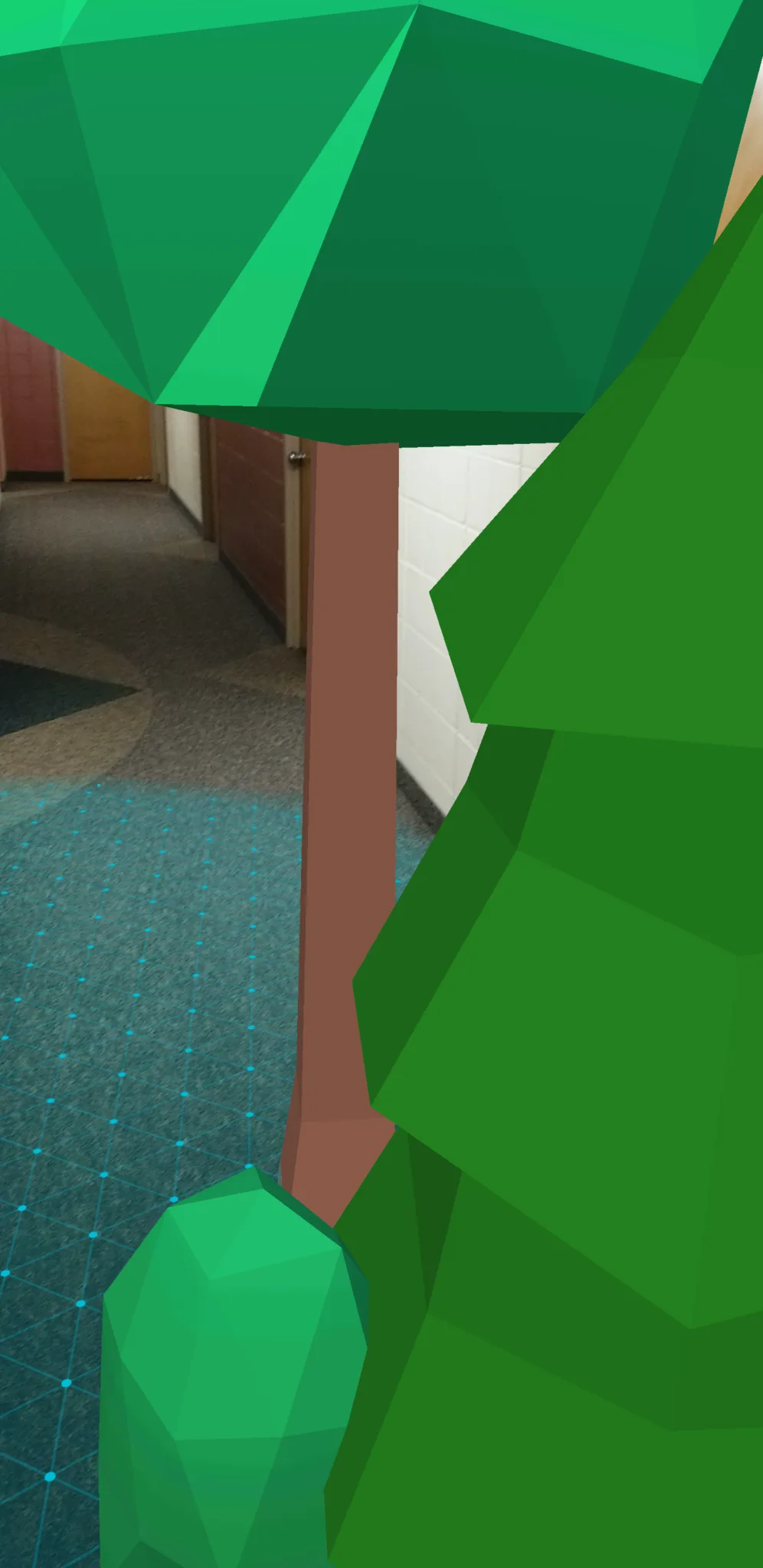 Low-poly virtual trees placed on a real floor with ARCore on a Galaxy S8