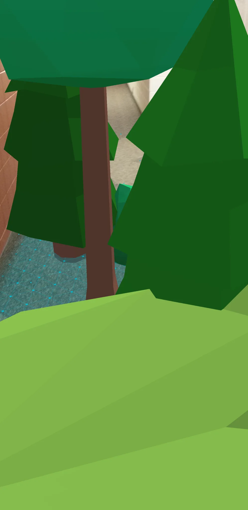 Randomized low-poly trees and bushes populating a detected plane in the ARCore virtual forest